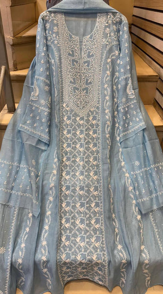 Mul Chanderi Anarkali Set with Pearl & Katdana Embroidery