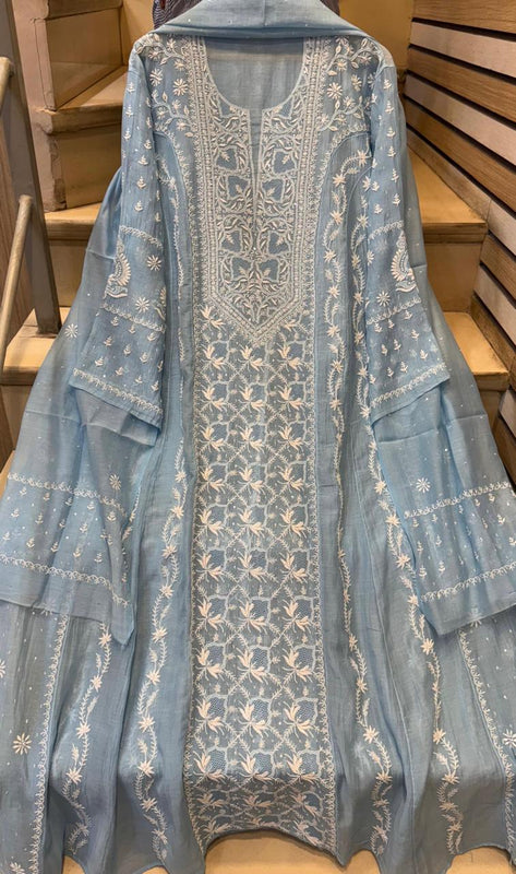 Mul Chanderi Anarkali Set with Pearl & Katdana Embroidery