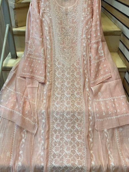 Mul Chanderi Anarkali Set with Pearl & Katdana Embroidery