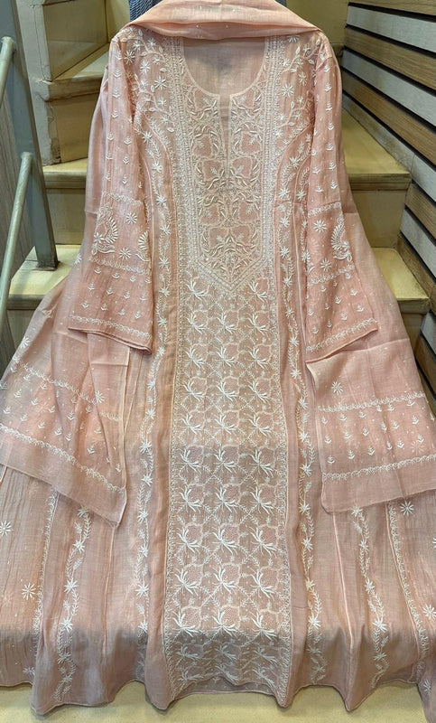 Mul Chanderi Anarkali Set with Pearl & Katdana Embroidery