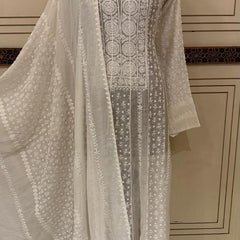 Mul Chanderi Anarkali Set with Jaal Dupatta & Katdana Work