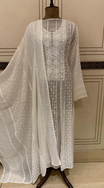 Mul Chanderi Anarkali Set with Jaal Dupatta & Katdana Work
