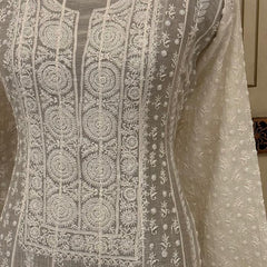 Mul Chanderi Anarkali Set with Jaal Dupatta & Katdana Work