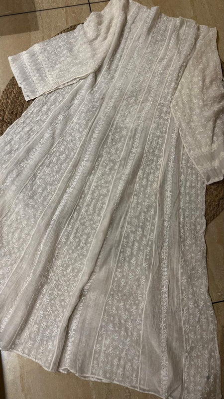 Mul Chanderi Anarkali Set with Jaal Dupatta & Katdana Work