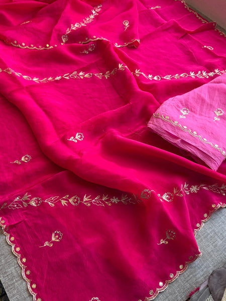 Soft Crepe Silk Saree with Kasab & Zarkan Embellishment