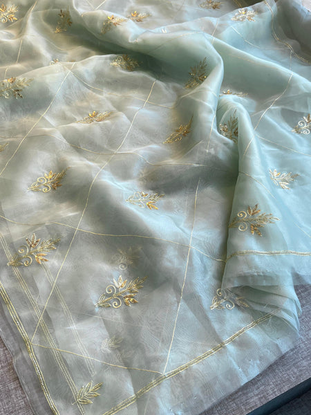 Soft Organza Saree with Zardozi & Pearl Hand Embroidery
