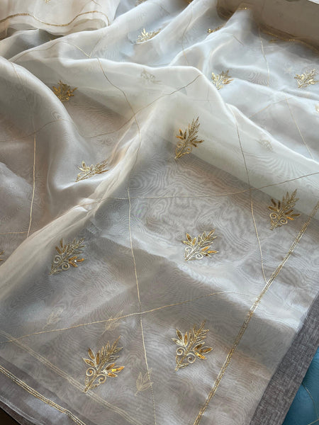 Soft Organza Saree with Zardozi & Pearl Hand Embroidery