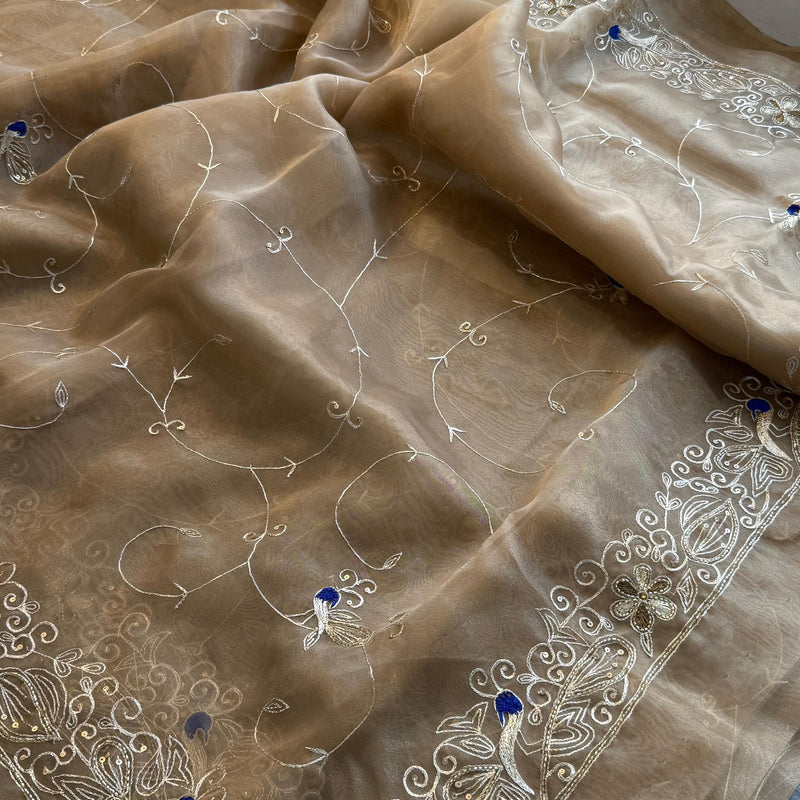 Embroidered Soft Organza Silk Saree with Resham & Pearl Work