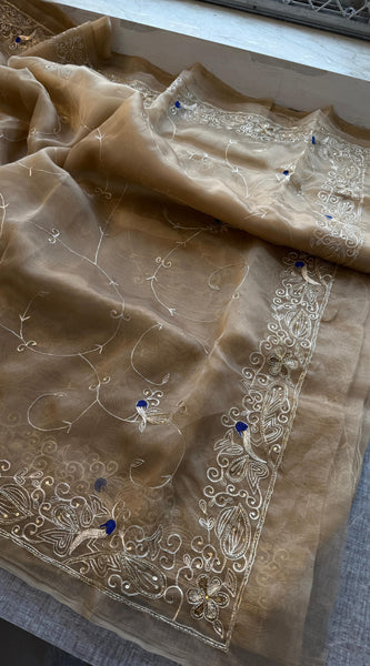 Embroidered Soft Organza Silk Saree with Resham & Pearl Work