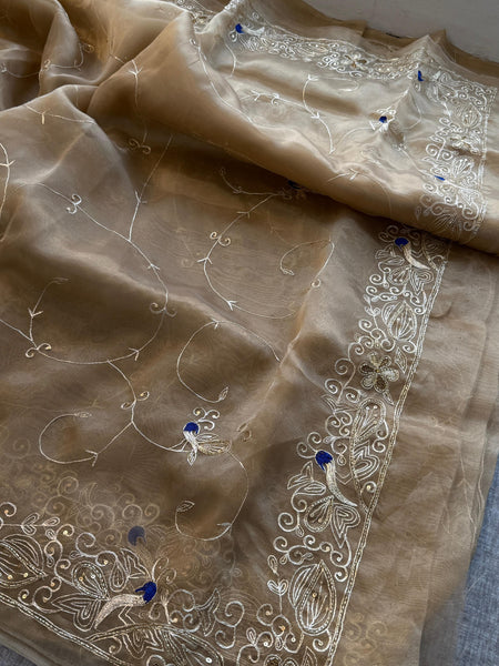 Embroidered Soft Organza Silk Saree with Resham & Pearl Work
