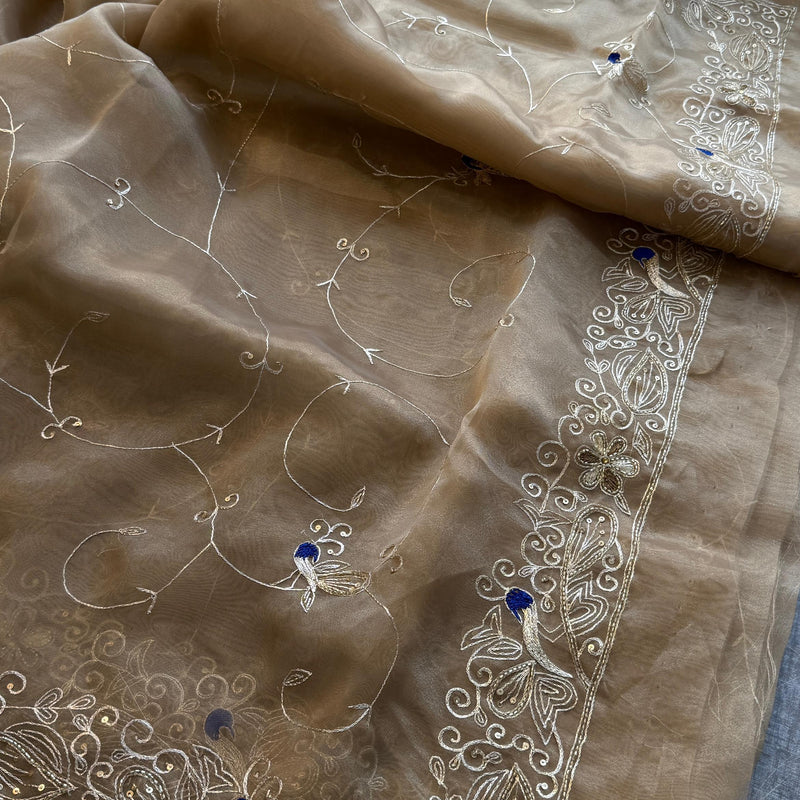 Embroidered Soft Organza Silk Saree with Resham & Pearl Work