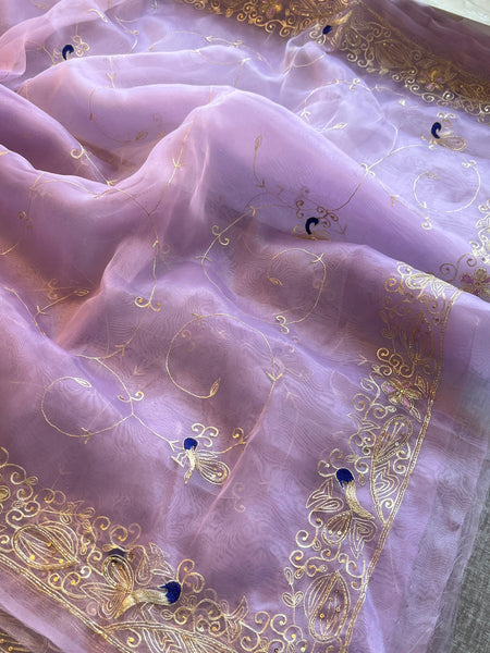 Embroidered Soft Organza Silk Saree with Resham & Pearl Work