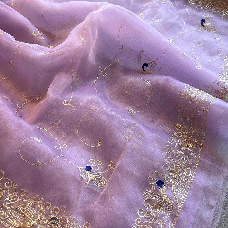 Embroidered Soft Organza Silk Saree with Resham & Pearl Work