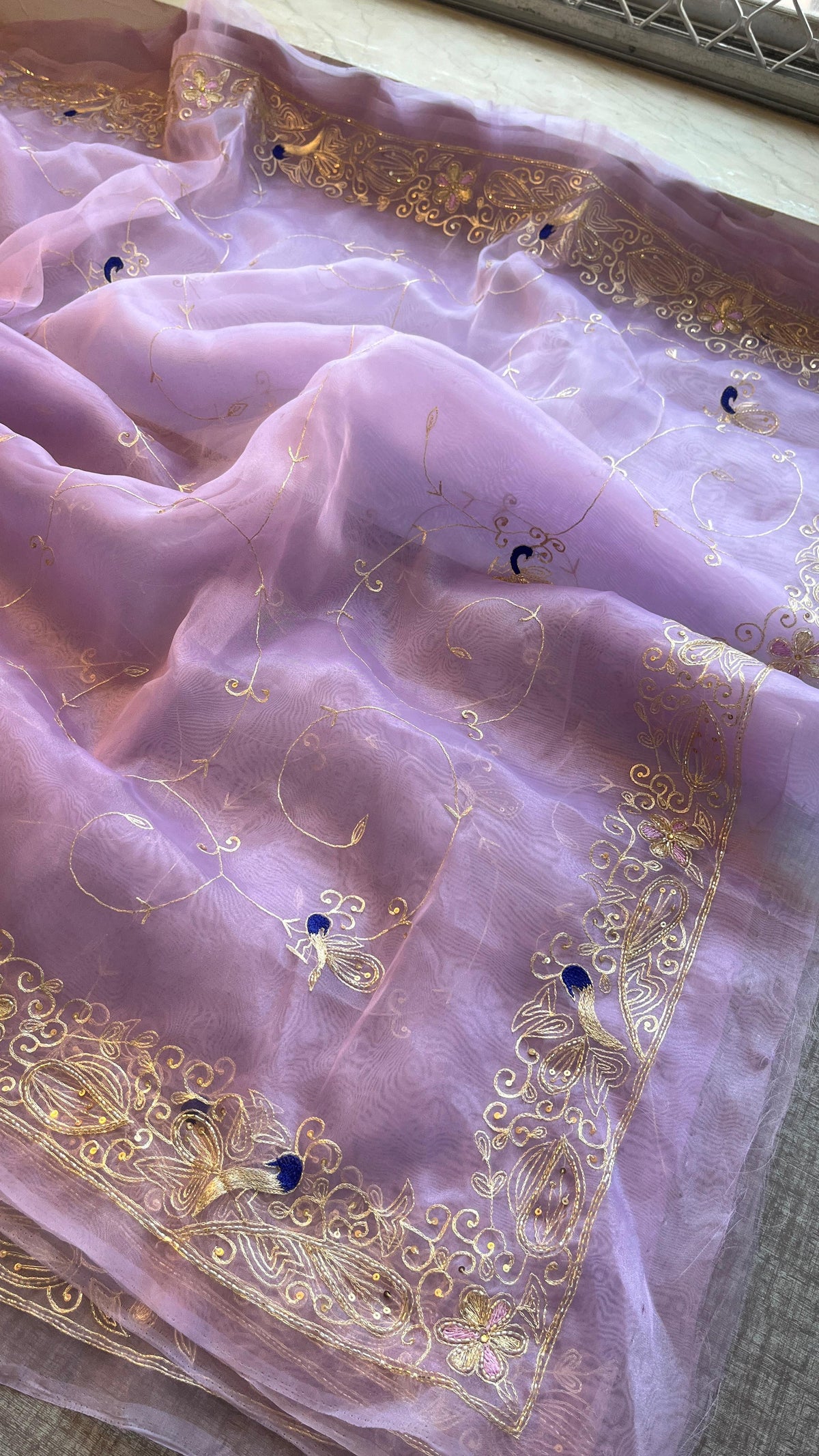 Embroidered Soft Organza Silk Saree with Resham & Pearl Work