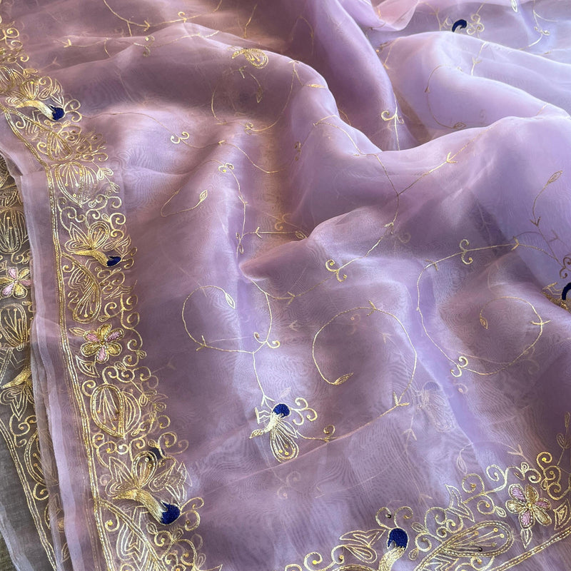 Embroidered Soft Organza Silk Saree with Resham & Pearl Work