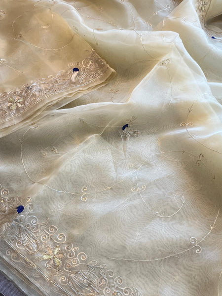 Embroidered Soft Organza Silk Saree with Resham & Pearl Work