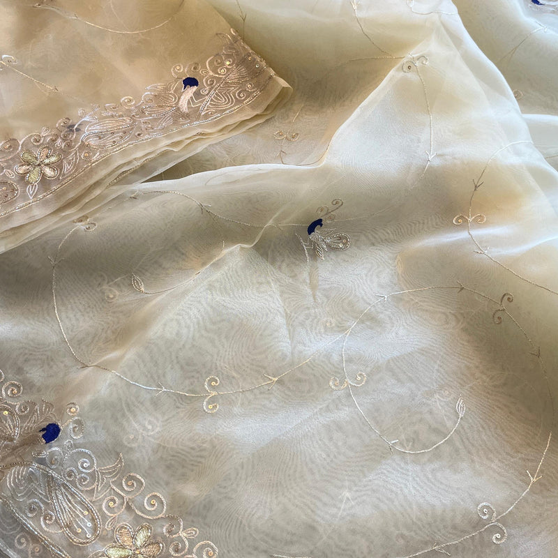Embroidered Soft Organza Silk Saree with Resham & Pearl Work