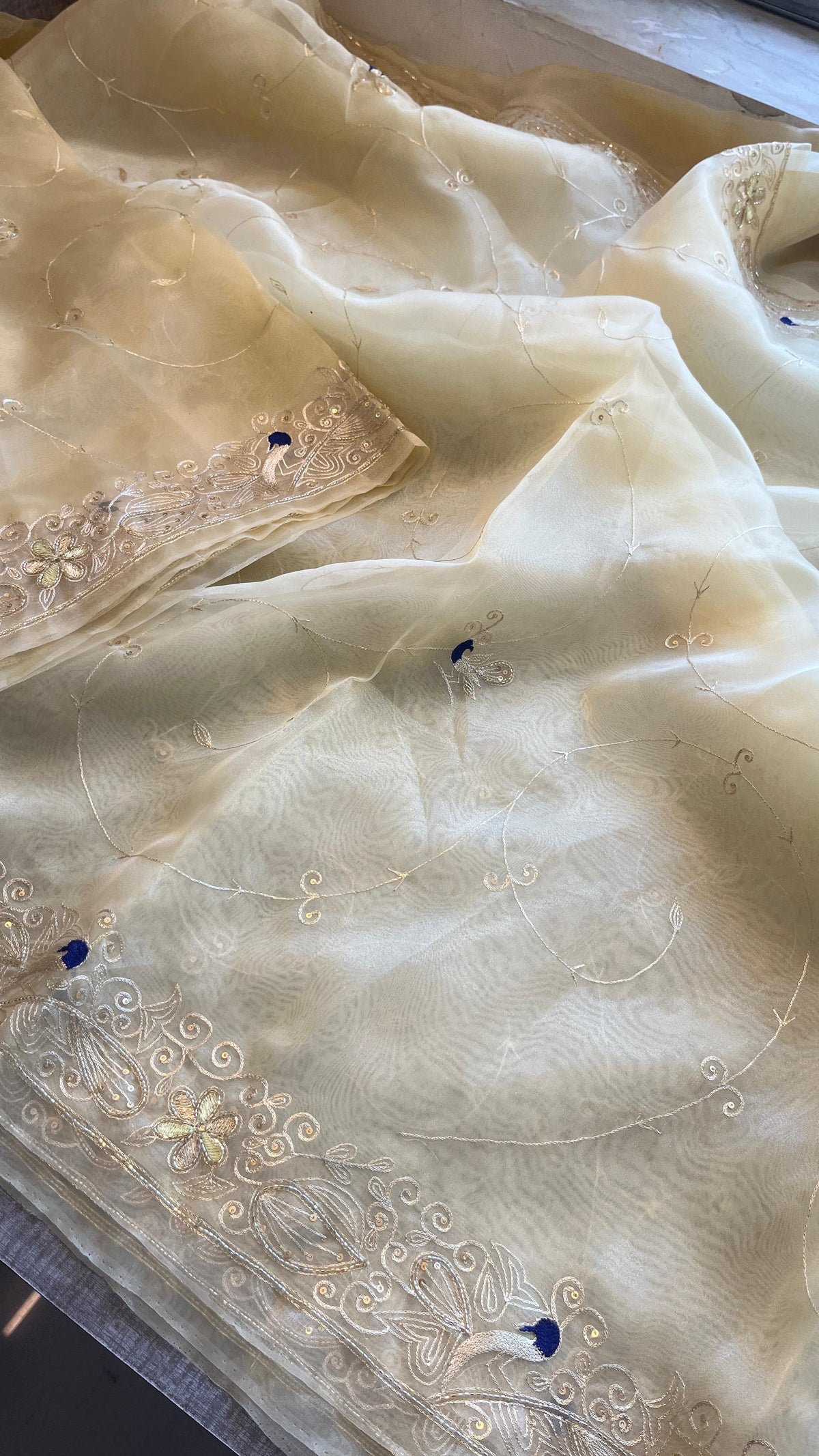 Embroidered Soft Organza Silk Saree with Resham & Pearl Work