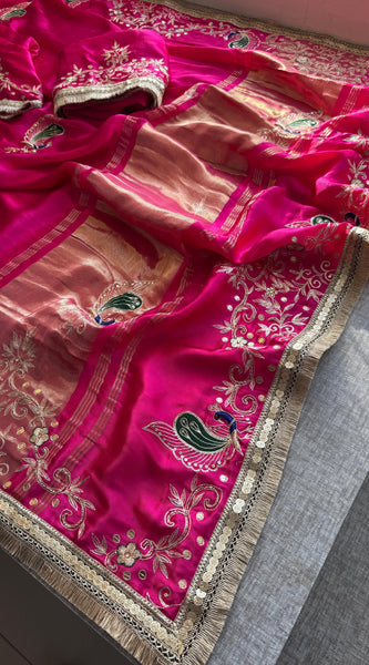 Gajji Silk Banarasi Saree with Zardozi & Pearl Detailing