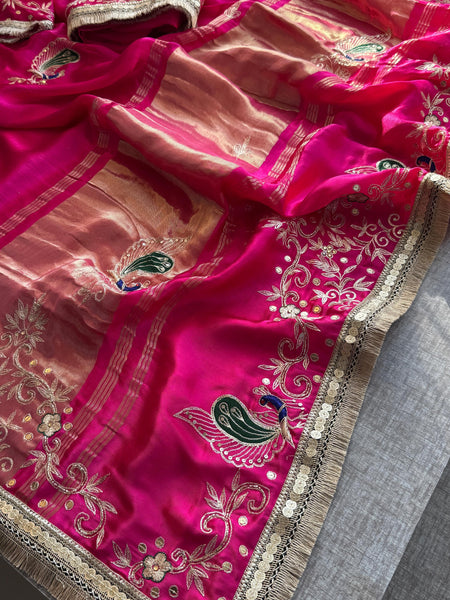 Gajji Silk Banarasi Saree with Zardozi & Pearl Detailing