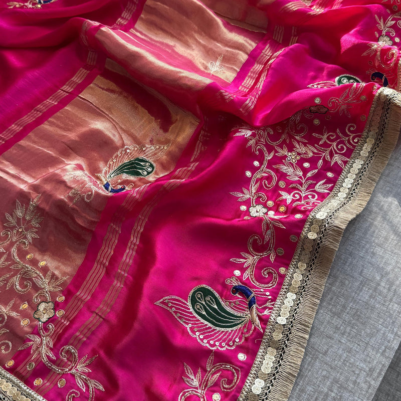 Gajji Silk Banarasi Saree with Zardozi & Pearl Detailing