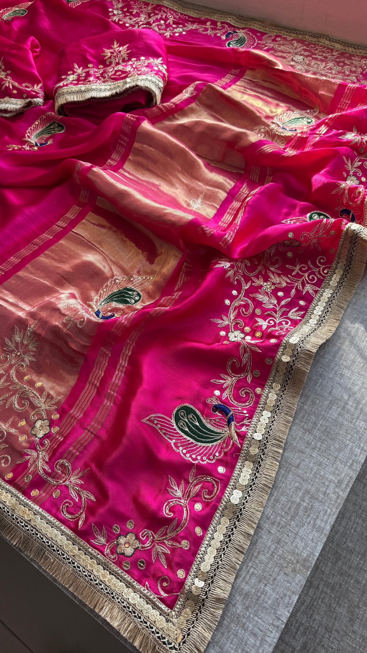 Gajji Silk Banarasi Saree with Zardozi & Pearl Detailing
