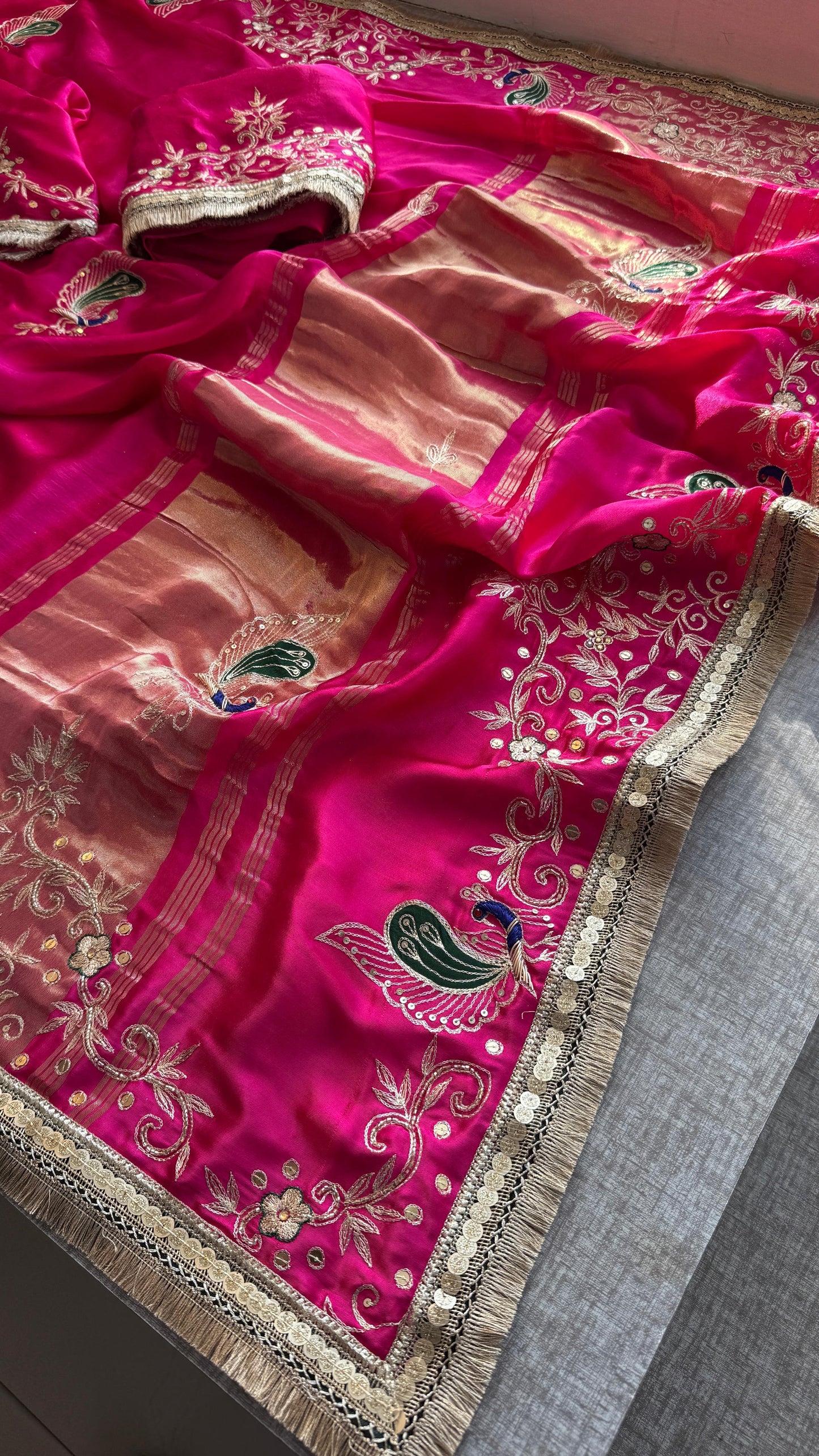 Sequins Resham And Kutdana On Gajji Silk Lakdi Patta · 40 Artisan Hours of work · The Mehfil Edit