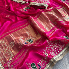 Gajji Silk Banarasi Saree with Zardozi & Pearl Detailing