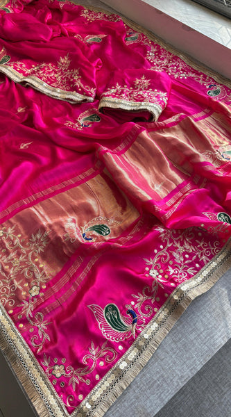 Gajji Silk Banarasi Saree with Zardozi & Pearl Detailing