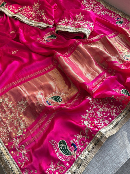 Gajji Silk Banarasi Saree with Zardozi & Pearl Detailing