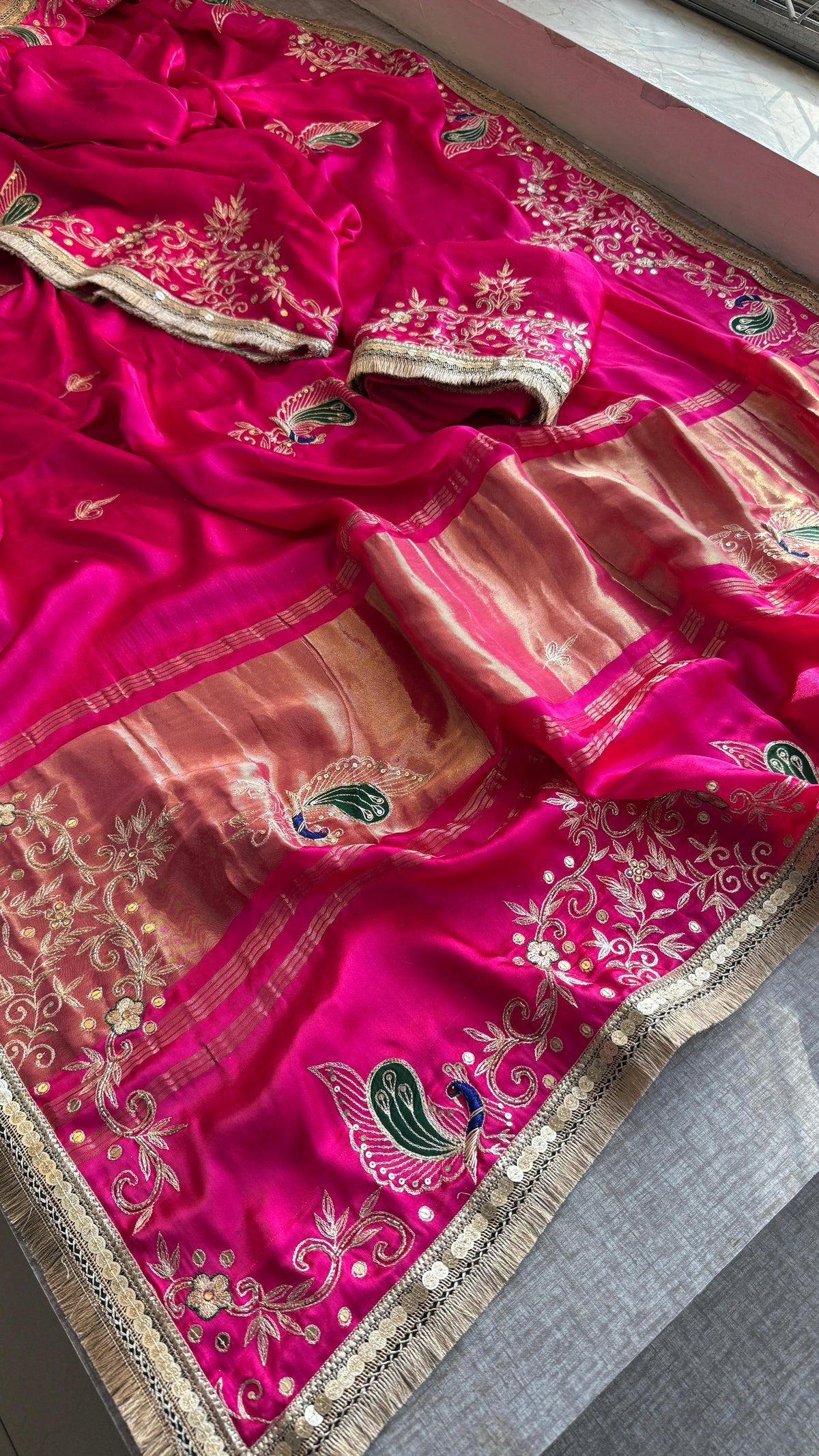 Gajji Silk Banarasi Saree with Zardozi & Pearl Detailing