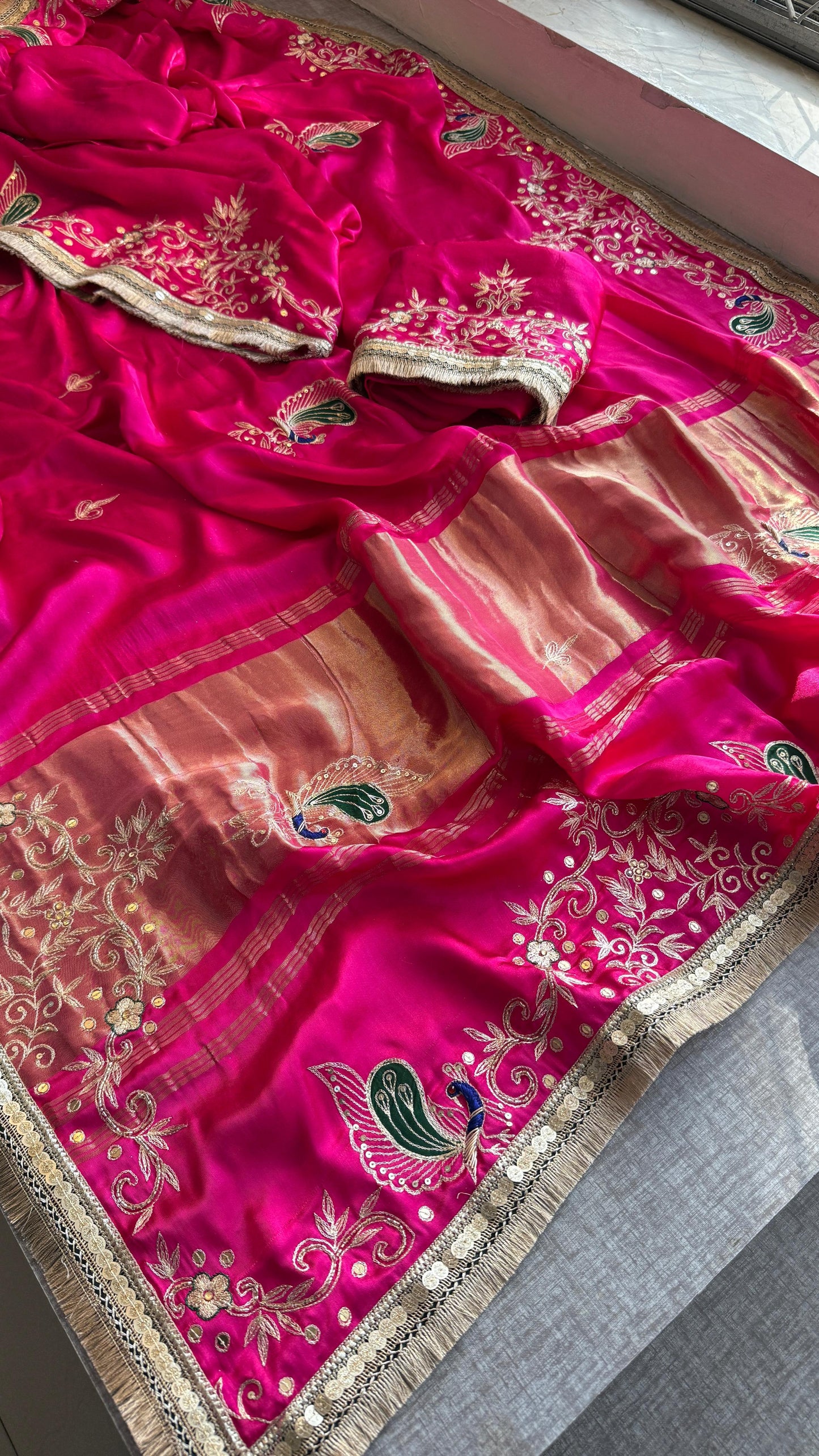 Sequins Resham And Kutdana On Gajji Silk Lakdi Patta · 40 Artisan Hours of work · The Mehfil Edit