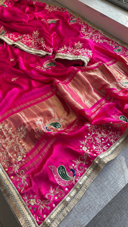 Sequins Resham And Kutdana On Gajji Silk Lakdi Patta · 40 Artisan Hours of work · The Mehfil Edit