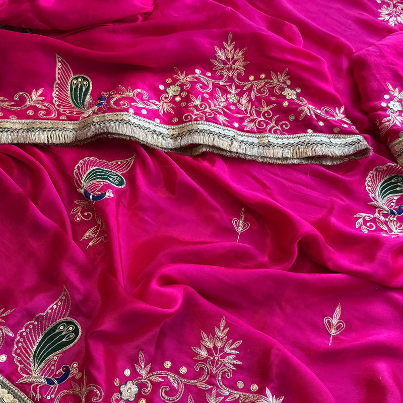 Gajji Silk Banarasi Saree with Zardozi & Pearl Detailing