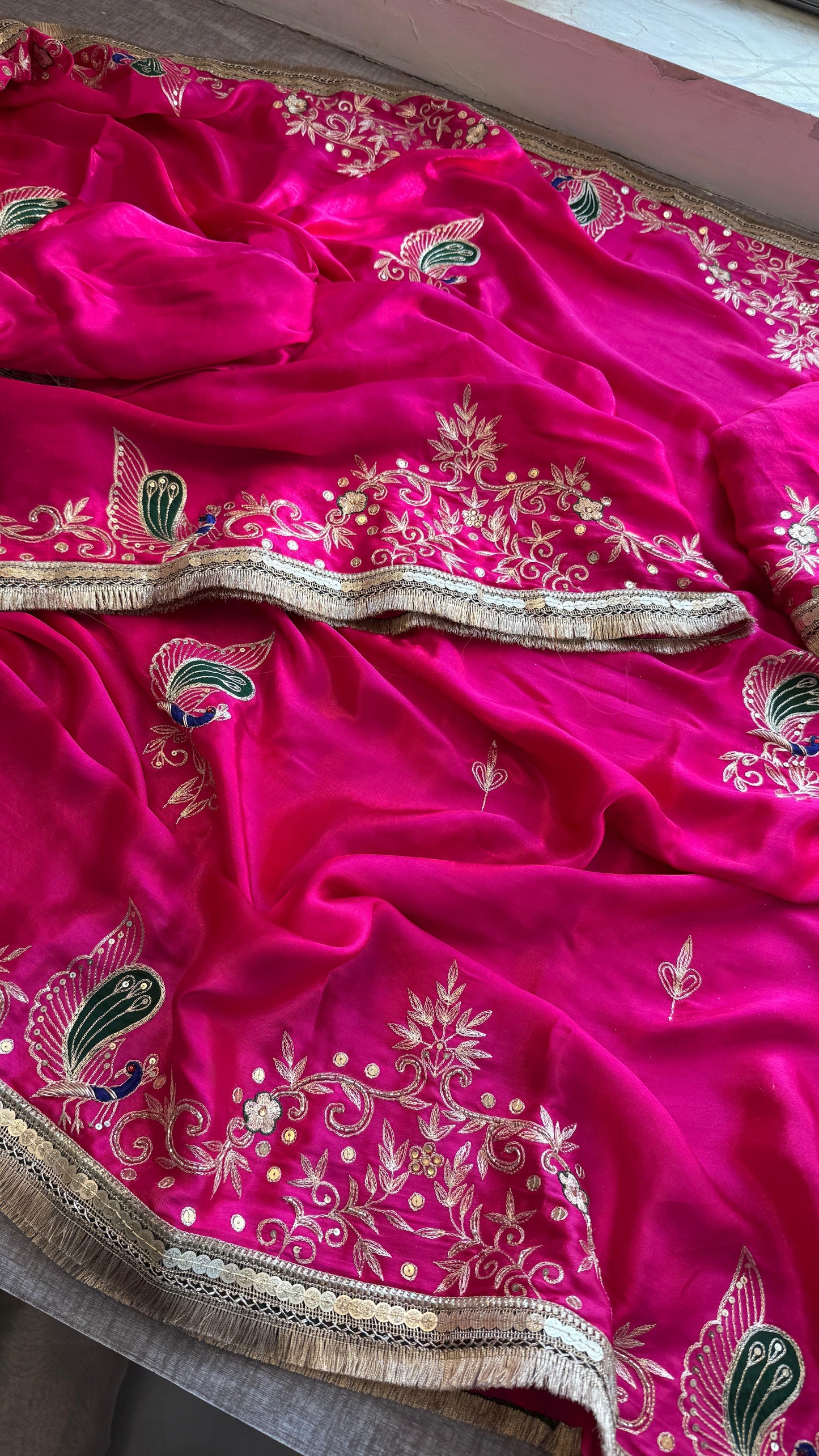 Sequins Resham And Kutdana On Gajji Silk Lakdi Patta · 40 Artisan Hours of work · The Mehfil Edit