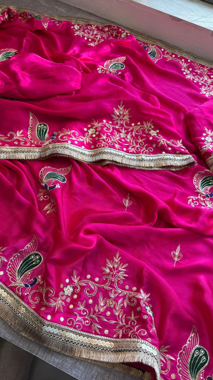 Sequins Resham And Kutdana On Gajji Silk Lakdi Patta · 40 Artisan Hours of work · The Mehfil Edit