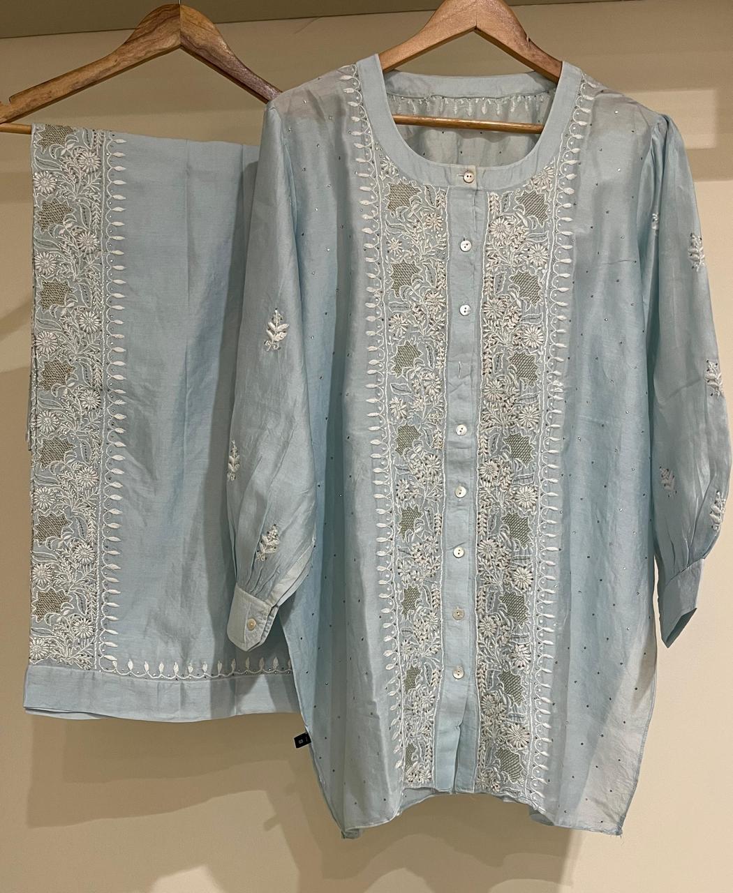 Pure Chanderi Embellished Co-ord Set for Women