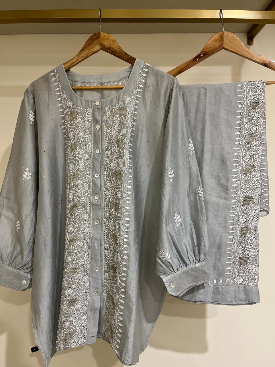 Pure Chanderi Embellished Co-ord Set for Women