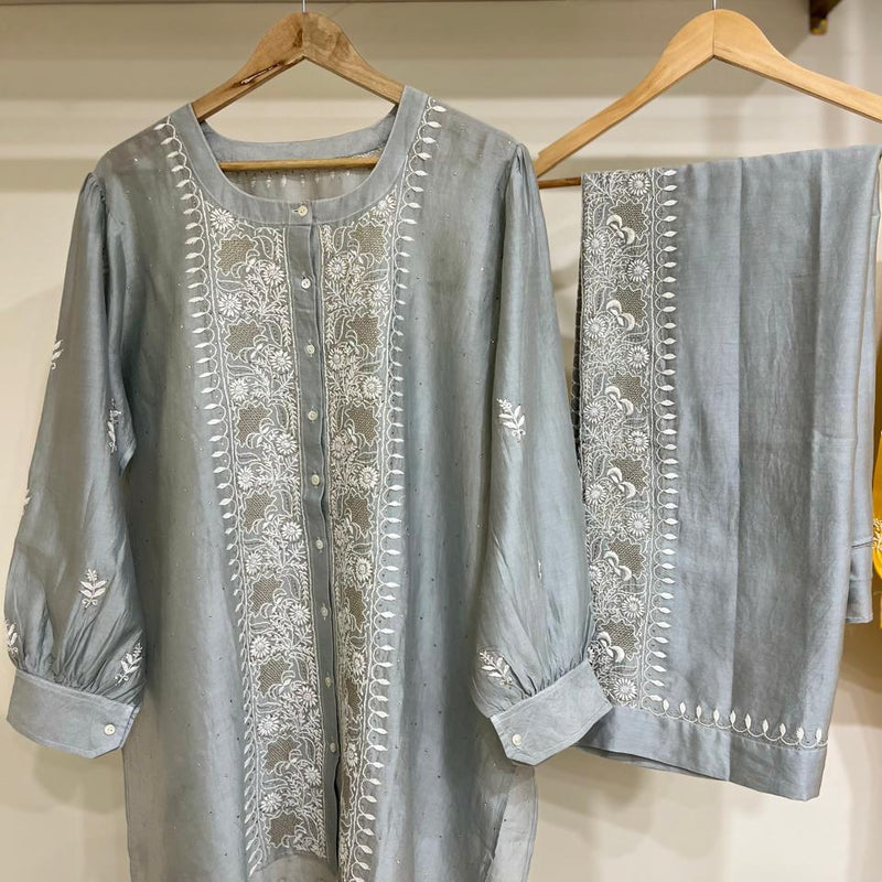 Pure Chanderi Embellished Co-ord Set for Women