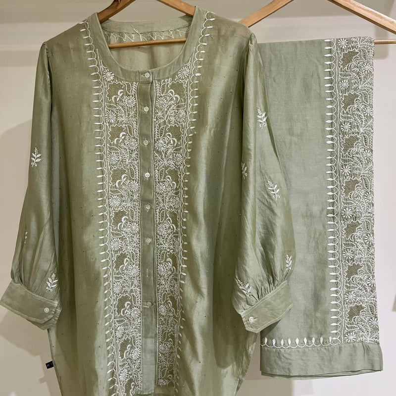 Pure Chanderi Embellished Co-ord Set for Women
