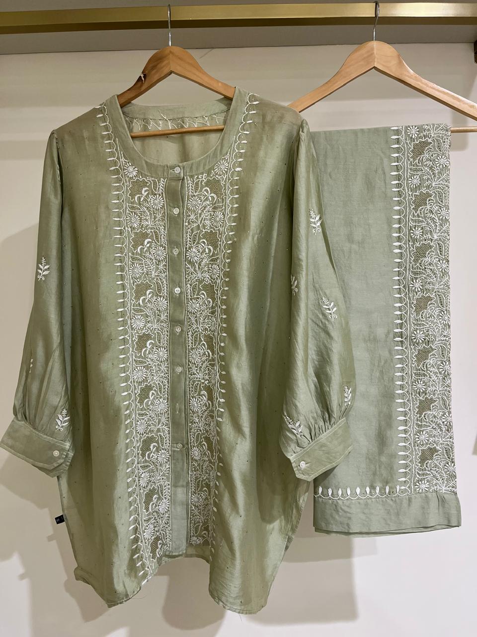 Pure Chanderi Embellished Co-ord Set for Women