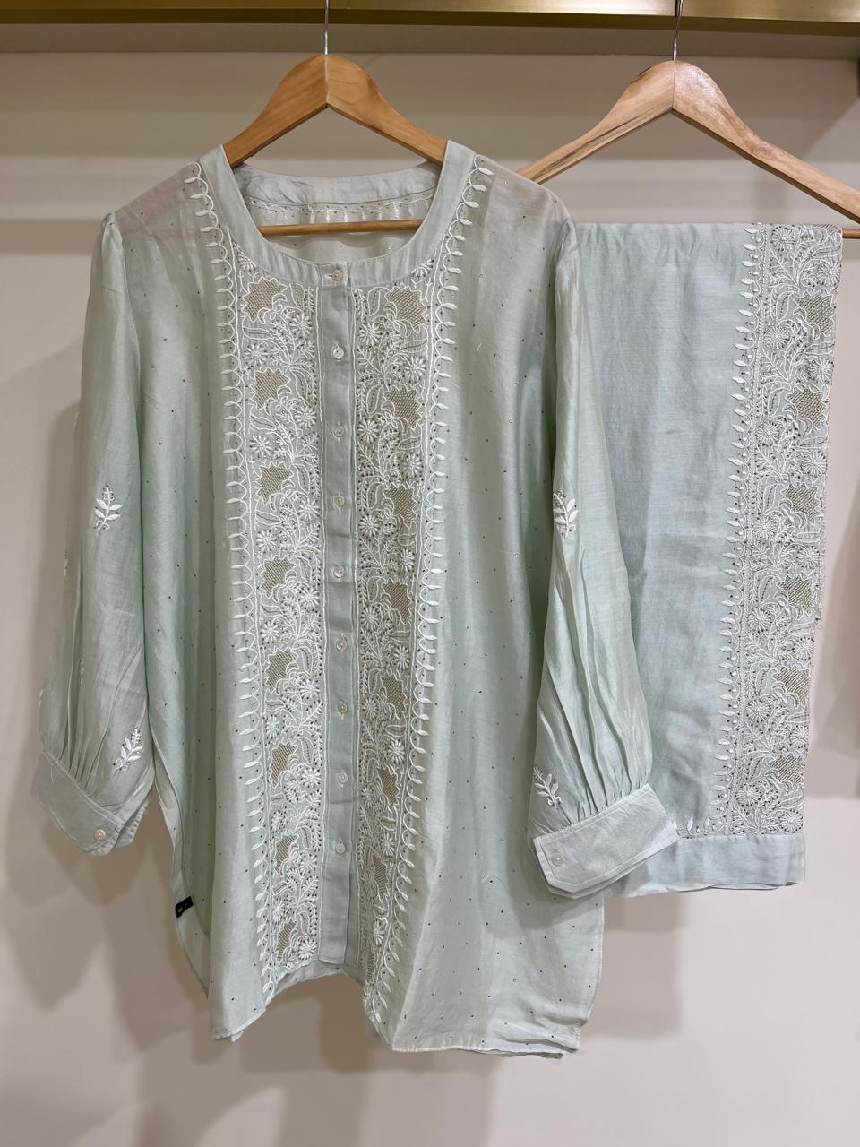 Pure Chanderi Embellished Co-ord Set for Women