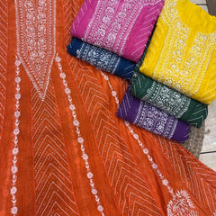 Mul Chanderi Anarkali Suit Set with Mukaish Embroidery