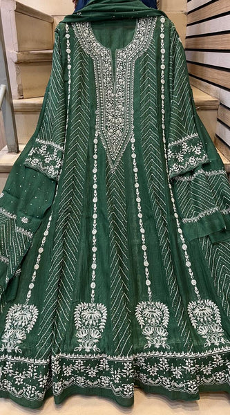 Mul Chanderi Anarkali Suit Set with Mukaish Embroidery