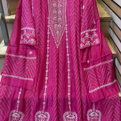 Mul Chanderi Anarkali Suit Set with Mukaish Embroidery