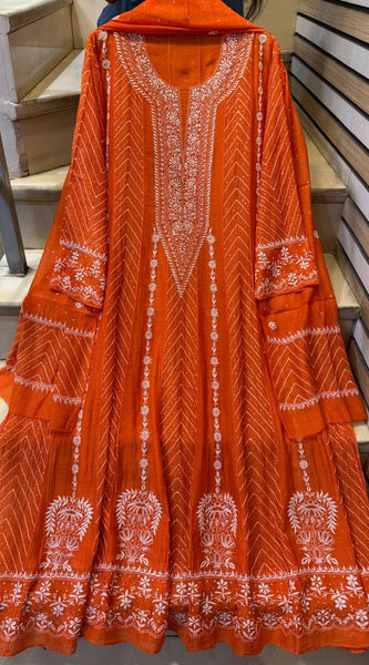 Mul Chanderi Anarkali Suit Set with Mukaish Embroidery