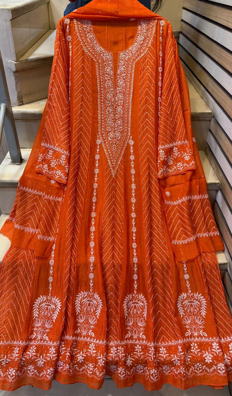 Mul Chanderi Anarkali Suit Set with Mukaish Embroidery