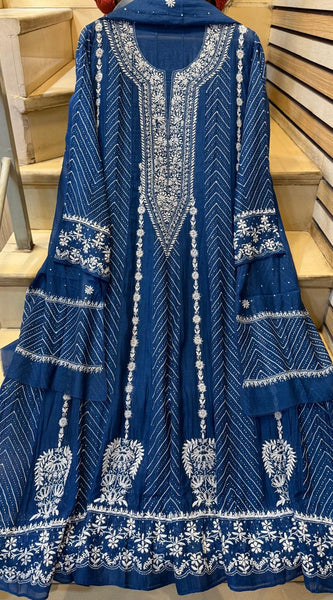 Mul Chanderi Anarkali Suit Set with Mukaish Embroidery