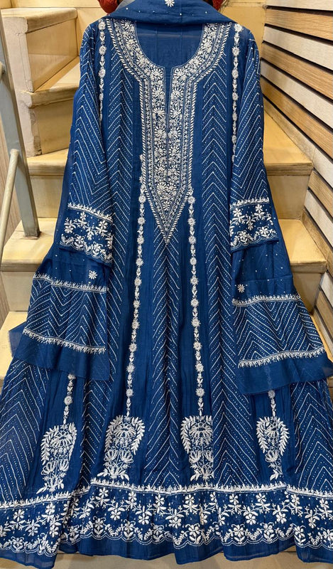 Mul Chanderi Anarkali Suit Set with Mukaish Embroidery