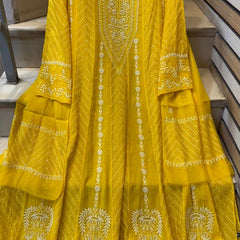 Mul Chanderi Anarkali Suit Set with Mukaish Embroidery